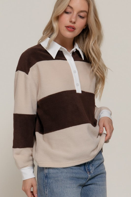 FLEECE STRIPED RUGBY SWEATER