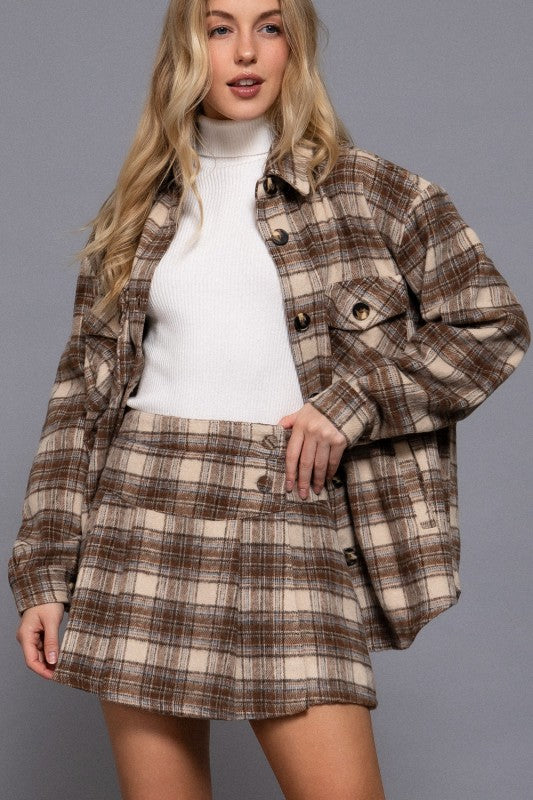 BRUSHED PLAID SKORT