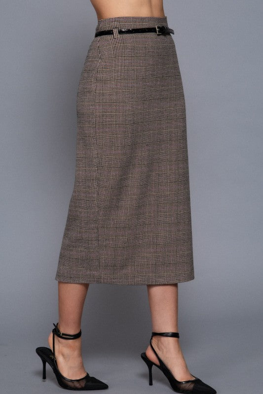 CHARLY - PLAID MIDI COLUMN SKIRT