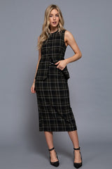 CHARLY - PLAID MIDI COLUMN SKIRT