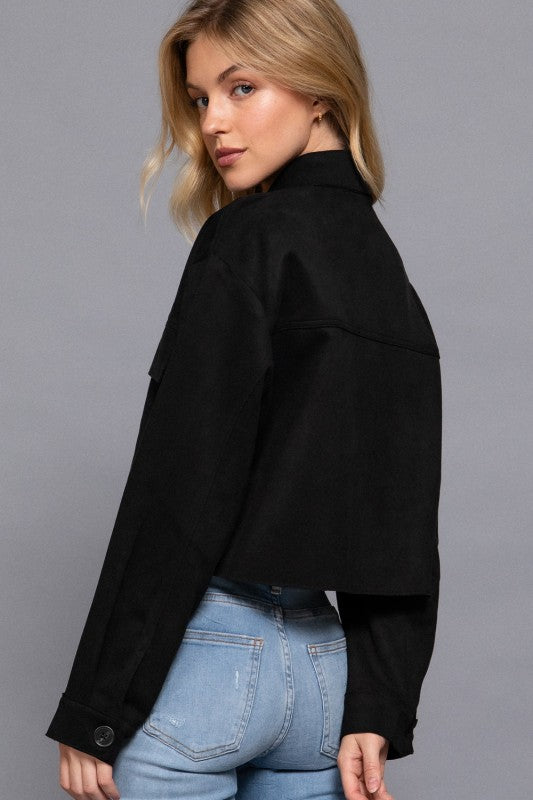 CROP FAUX SUEDE JACKET