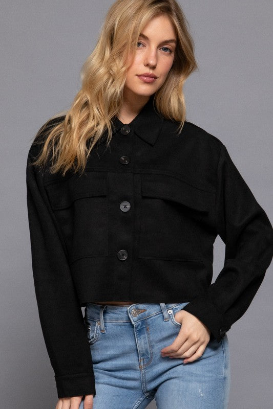 CROP FAUX SUEDE JACKET
