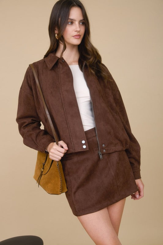 ILARIA - FAUX SUEDE BOMBER JACKET