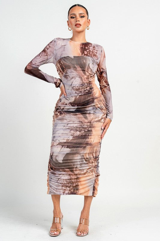 MABLE - LONG SLEEVE MARBLE MESH DRESS