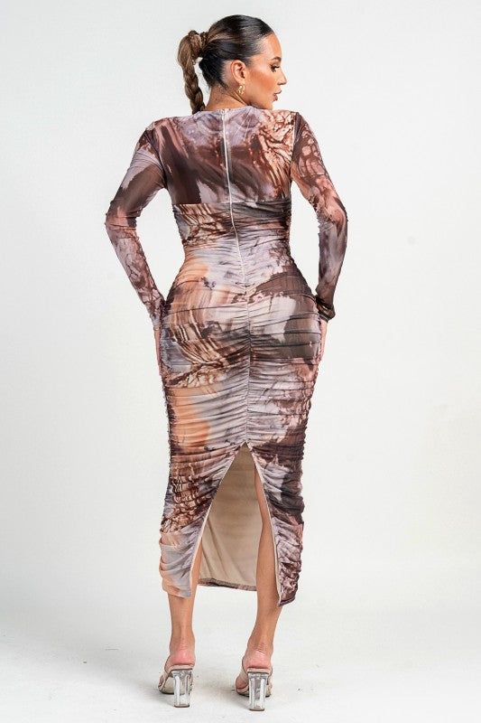 MABLE - LONG SLEEVE MARBLE MESH DRESS