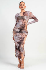 MABLE - LONG SLEEVE MARBLE MESH DRESS