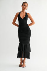 EDEN - RUFFLE HEM MESH HALTER DRESS