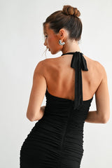 EDEN - RUFFLE HEM MESH HALTER DRESS