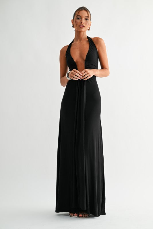 POSH - DEEP V SCARF MAXI DRESS