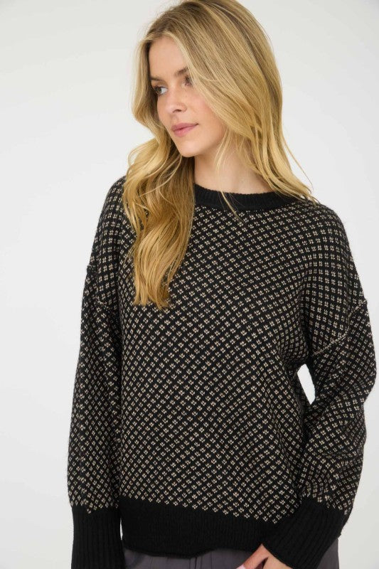 MINI JACQUARD PRINT CREW SWEATER