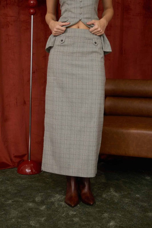 MILA - PLAID COLUMN MIDI SKIRT