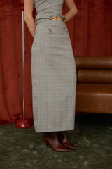 MILA - PLAID COLUMN MIDI SKIRT
