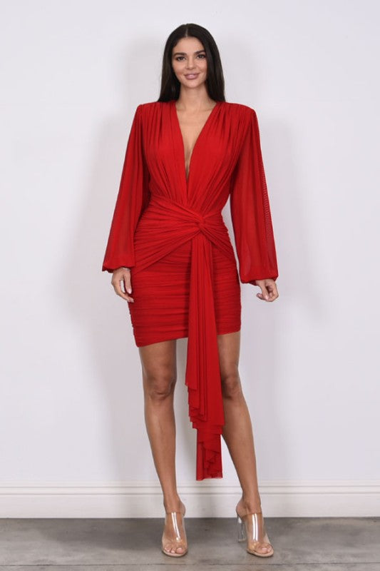 BELLE - LONG SLEEVE SCARF MESH DRESS