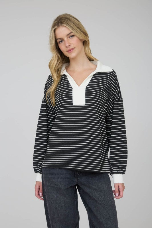 STRIPED POLO SWEATER