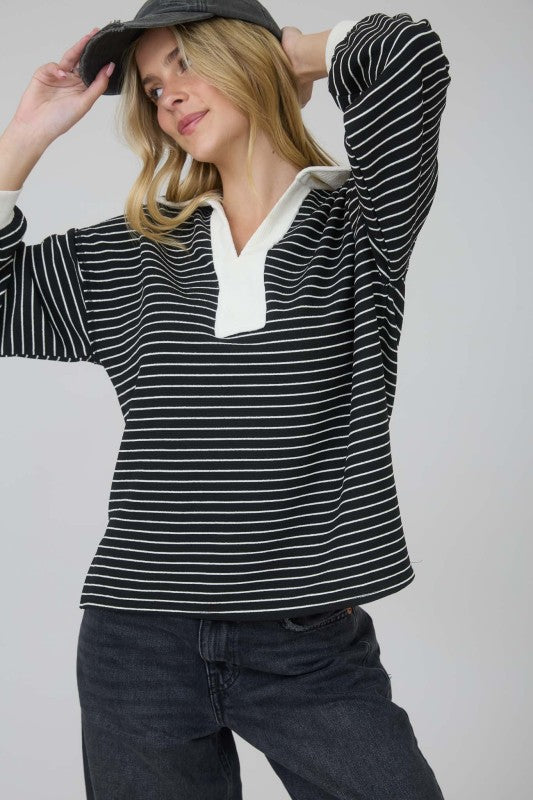 STRIPED POLO SWEATER