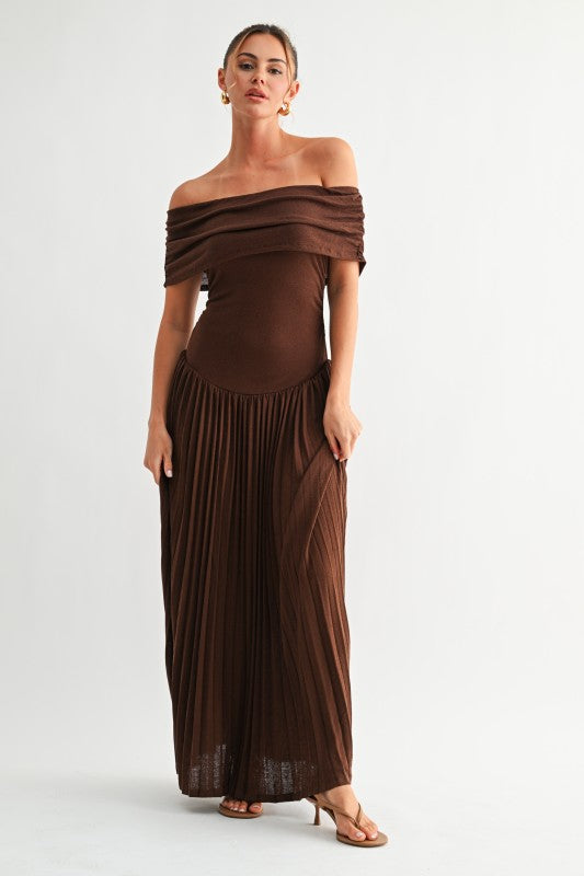 RODEO - OFF SHOULDER PLEAT DRESS