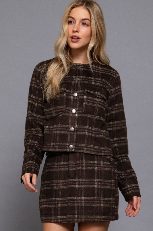 AUDREY - CROP BRUSH PLAID JACKET