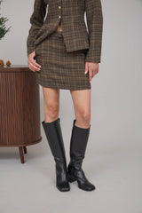 ALLIE - PLAID GOLD BUTTON SKIRT