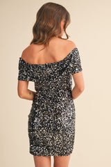 KAYLA - OFF SHOULDER SEQUIN MINI DRESS