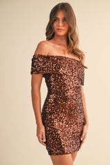 KAYLA - OFF SHOULDER SEQUIN MINI DRESS