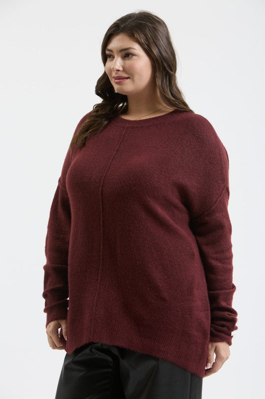 SOLID FRONT SEAM CREW SWEATER
