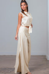 LINEN LOOK - TIE FRONT SHIRT