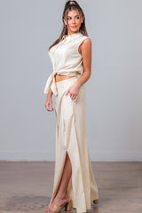 LINEN LOOK - SPLIT FRONT PANTS