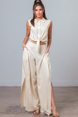 LINEN LOOK - SPLIT FRONT PANTS