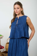 BLUIVY - DENIM TIE FRONT TOP
