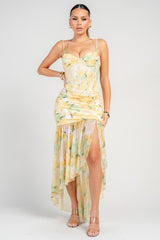 PEACH - CORSETTE FLORAL DRESS