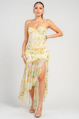 PEACH - CORSETTE FLORAL DRESS