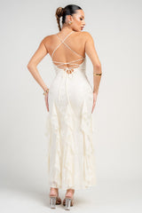 JEWEL - RUFFLE LACE TIE BACK DRESS