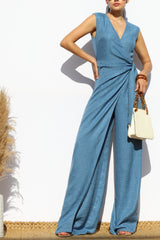 ABBA - DENIM LOOK WRAP JUMPSUIT