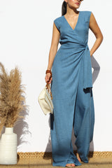 ABBA - DENIM LOOK WRAP JUMPSUIT