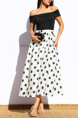 NICOLA - OFF SHOULDER DOT DRESS