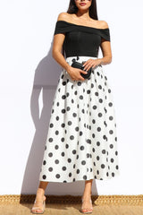 NICOLA - OFF SHOULDER DOT DRESS