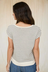 KNIT STRIPE BUTTON VEST