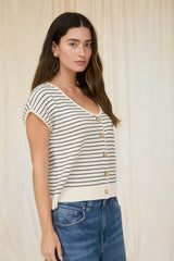 KNIT STRIPE BUTTON VEST