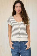 KNIT STRIPE BUTTON VEST