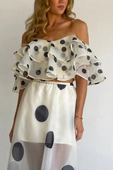 LUXURY - DOT RUFFLE CROP TOP