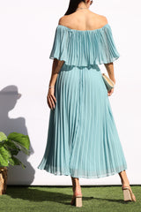 MILANO - OFF SHOULDER PLEATED DRESS