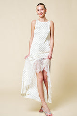 CECE - SATIN DOT LACE MAXI DRESS