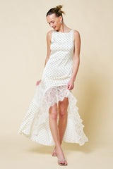 CECE - SATIN DOT LACE MAXI DRESS