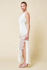 CECE - SATIN DOT LACE MAXI DRESS