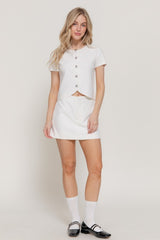 SHORT SLEEVE BUTTON CARDIGAN