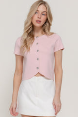 SHORT SLEEVE BUTTON CARDIGAN