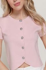 SHORT SLEEVE BUTTON CARDIGAN