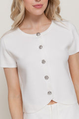 SHORT SLEEVE BUTTON CARDIGAN