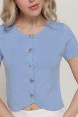SHORT SLEEVE BUTTON CARDIGAN