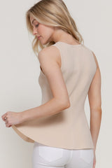 PEPLUM RIBBED BUTTON TOP